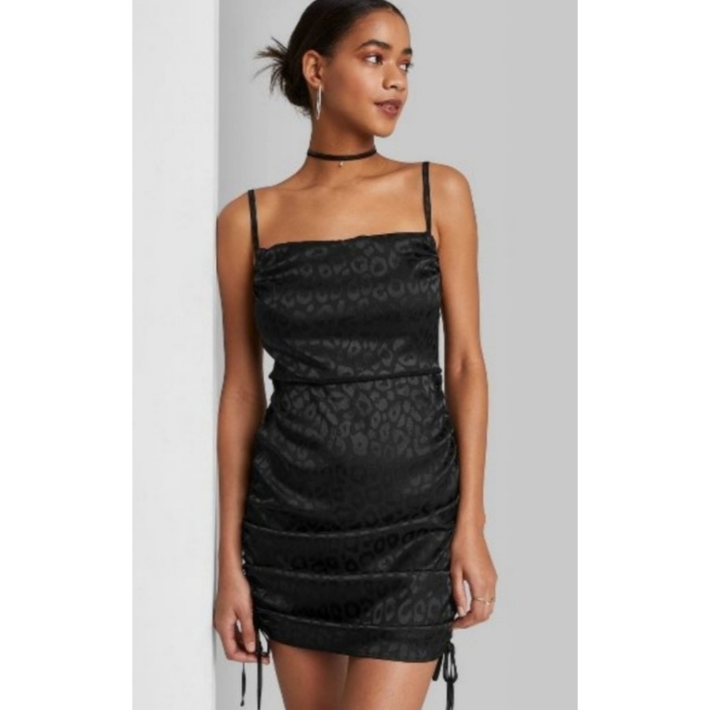Wild Fable Sleeveless Ruched Cheetah print Mini dress Black Size S
